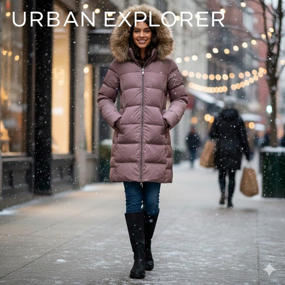 Calvin Klein Down Blend Puffer Jacket Mid Length with Faux Fur Removable Hood XS